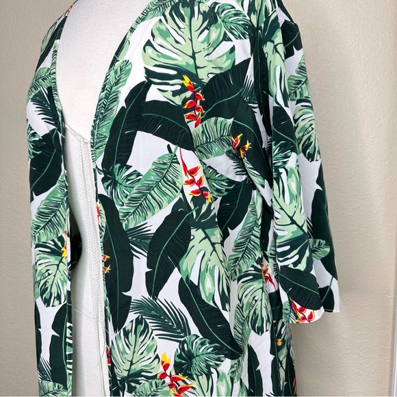 Rachel Zoe OS Green Tropical Palm Open Front Kimono Kaftkan - Picture 5 of 7